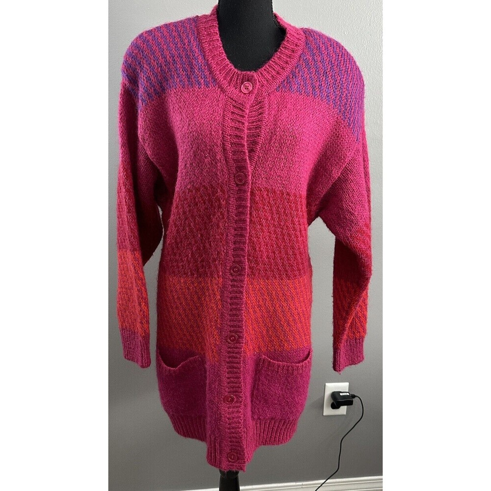 Vintage Together! Womens Wool Mohair Blend Cardigan Chunky Knit Sweater Sz M